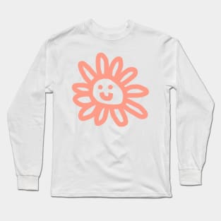 Soft Red Daisy Flower Smiley Face Long Sleeve T-Shirt